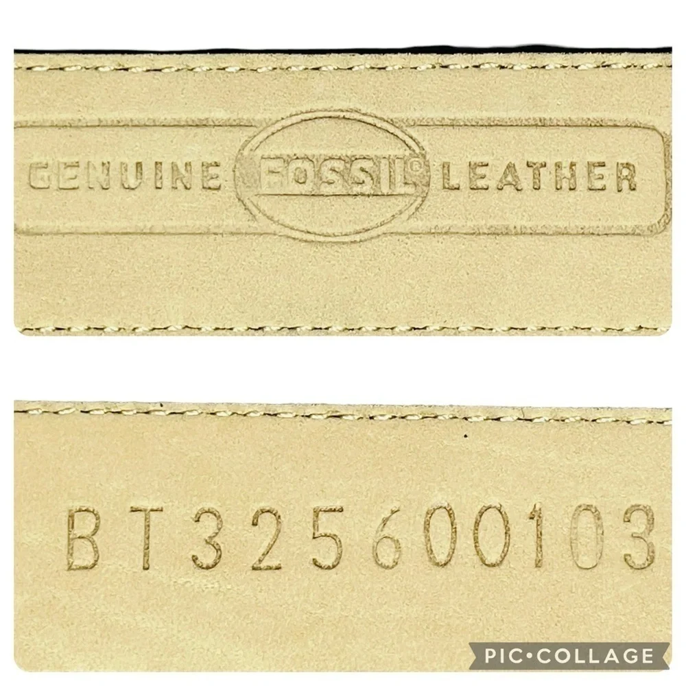 Fossil Black Croco Embossed Cowhide Belt Scrolled Silver Tone Accents/Buckle - L